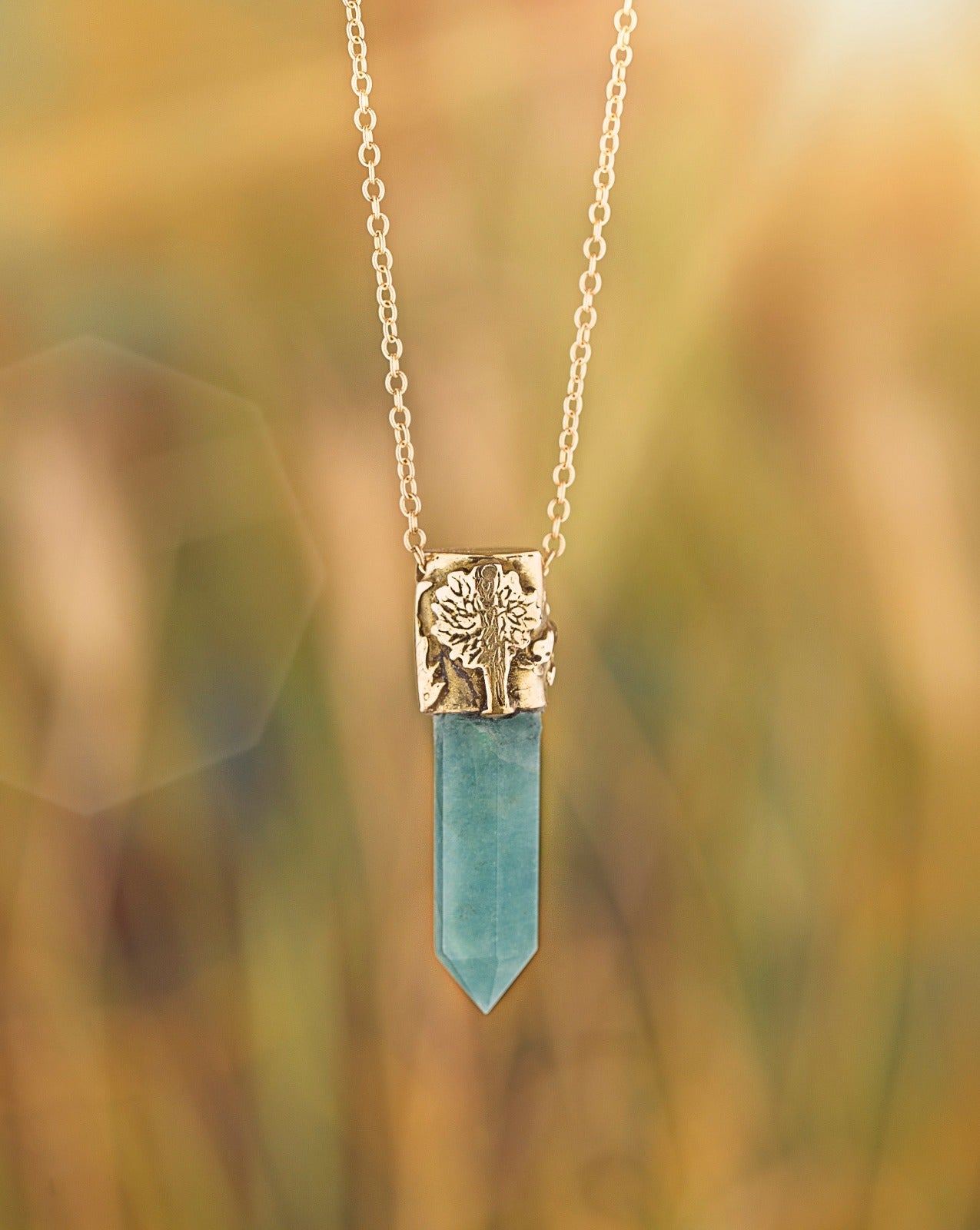 Power Stone Aquamarine Necklace In Gold