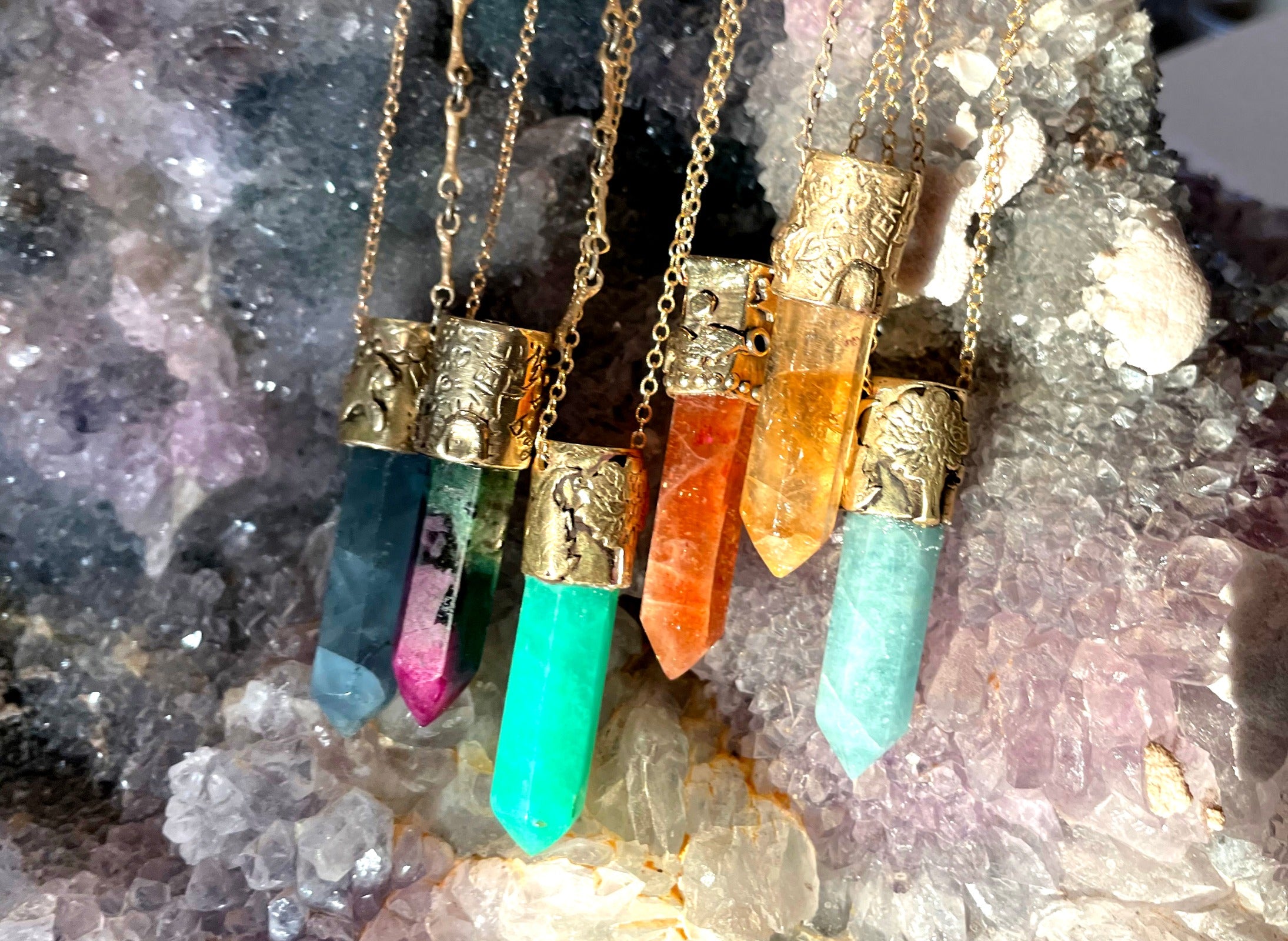 Power Stone Aquamarine Necklace In Gold