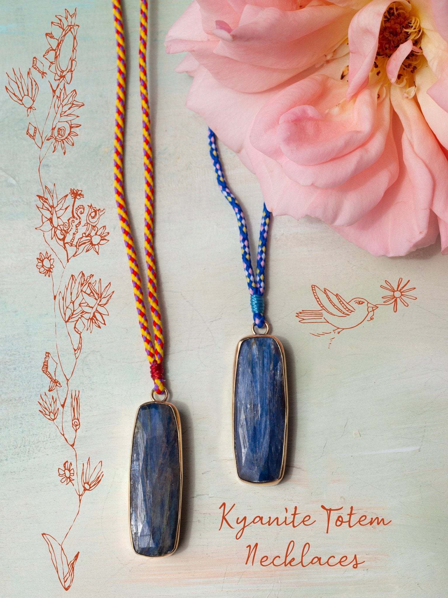 Kyanite Totem Necklace- Red — Handmade by Jes MaHarry