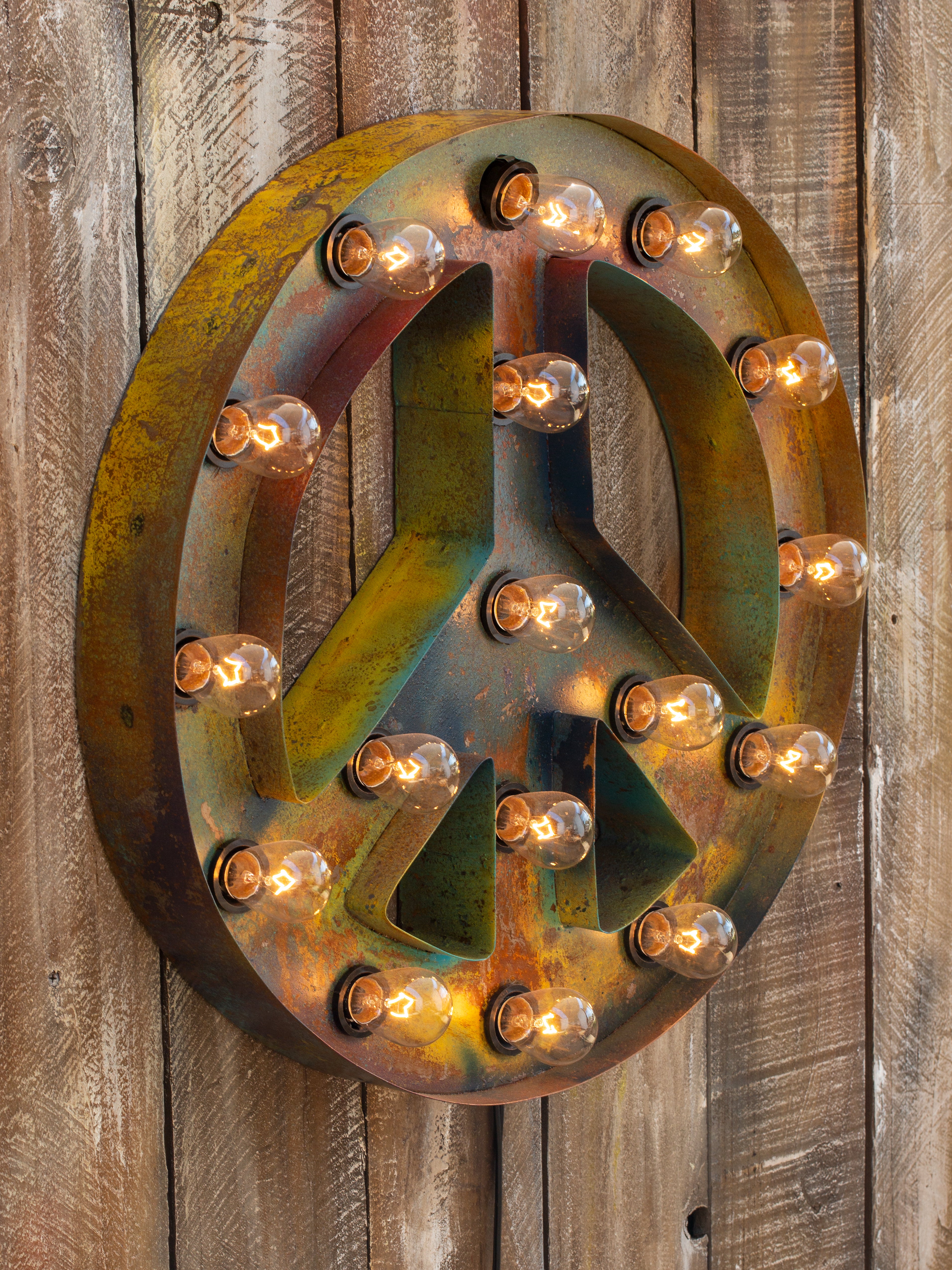 Lighted Steel Peace Sign
