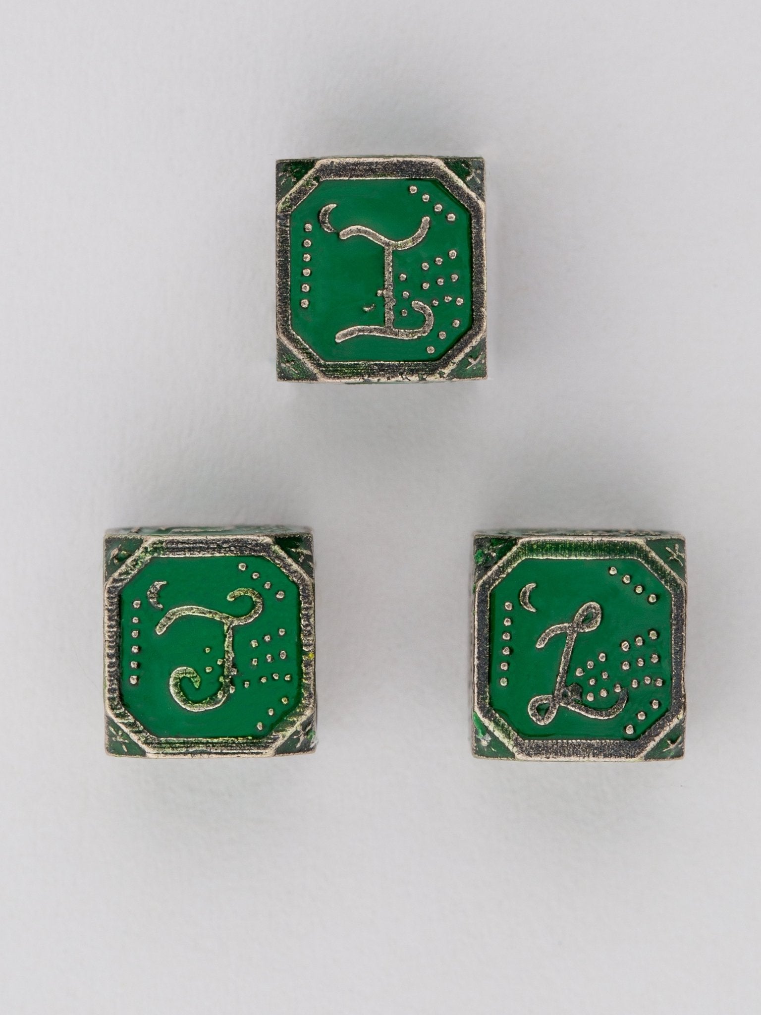 Moon and Stars Initial Charm in Emerald — Handmade by Jes MaHarry