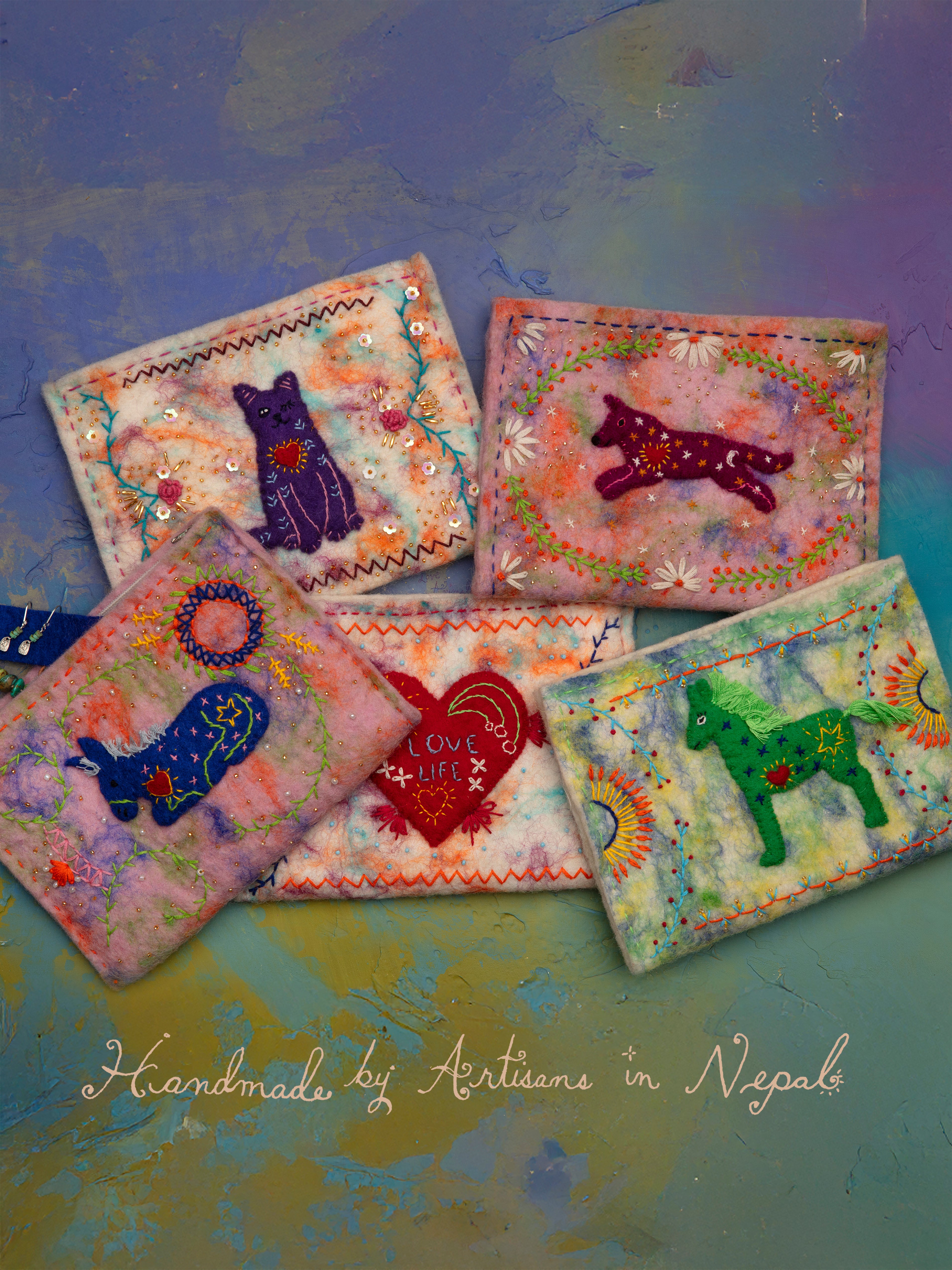 100% Handmade Felted Wool Jewelry Pouches