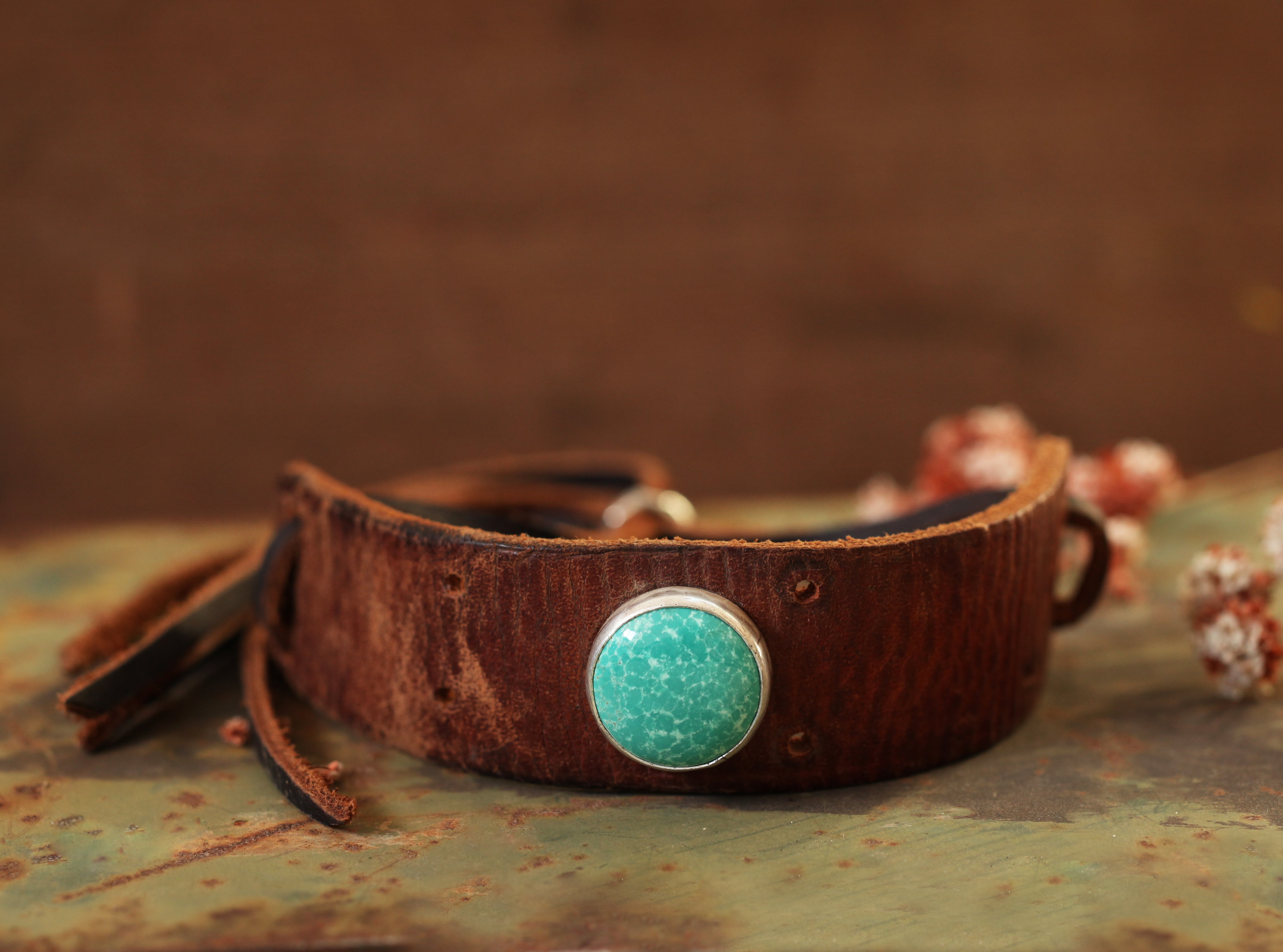 Turquoise Pond Leather Cuff