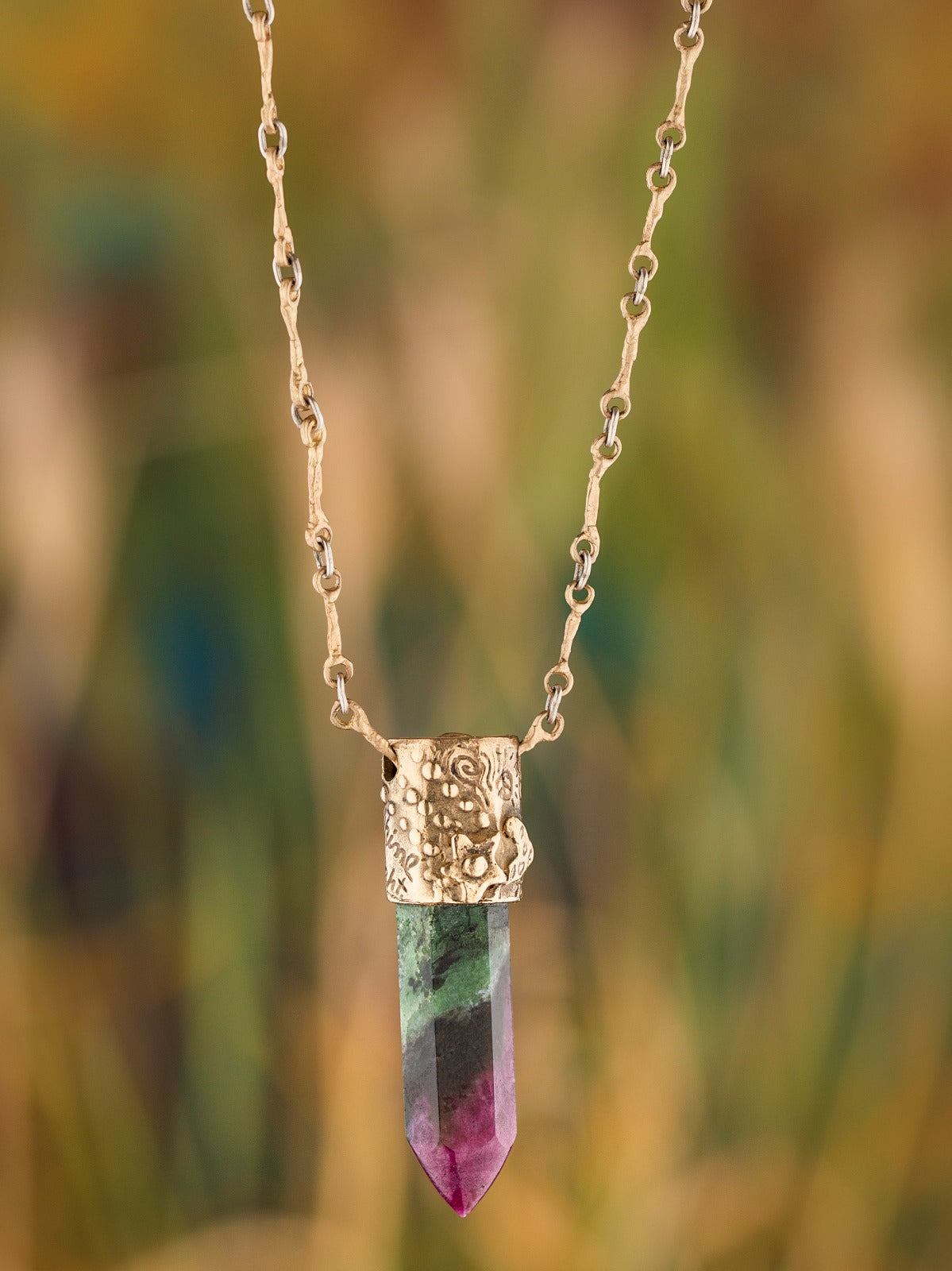 Power Stone Ruby Zoisite Necklace In Gold