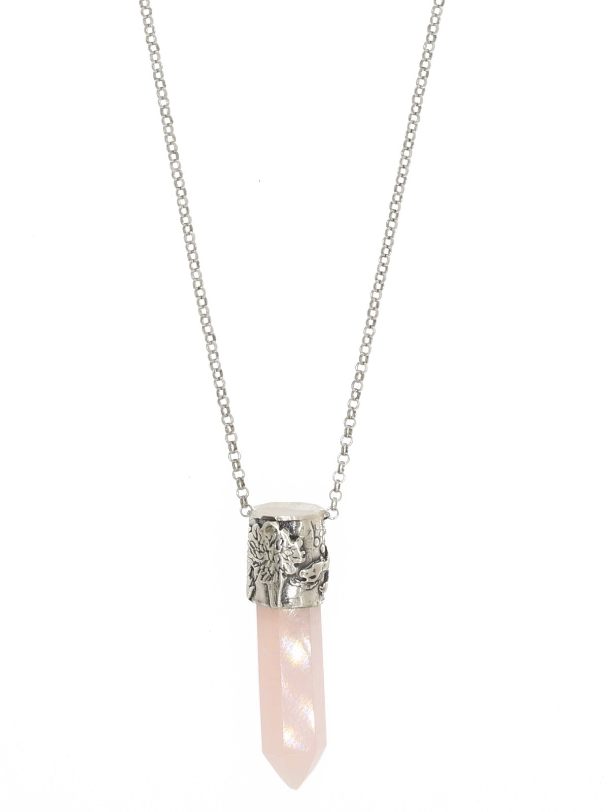 Power Stone Pink Quartz Necklace In Sterling