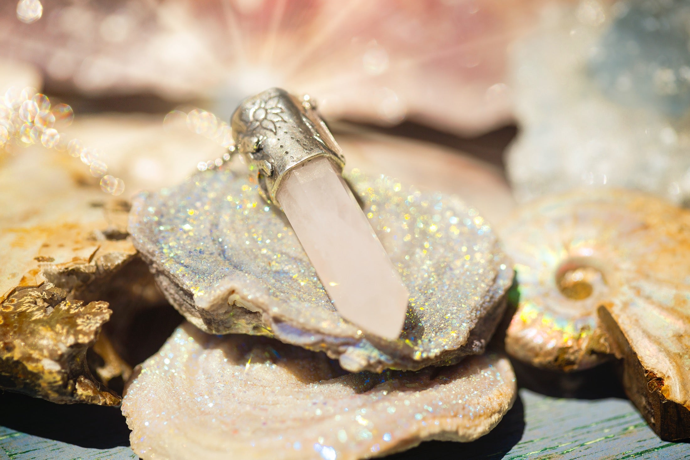 Power Stone Pink Quartz Necklace In Sterling
